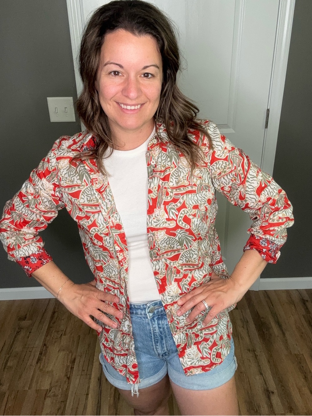 Talbots Grazing Tiger Cotton Button Front Shirt - Picture 2 of 8